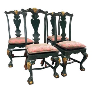 Four 19th Century Queen Anne Style Dark Green Painted Side Chairs. For Sale