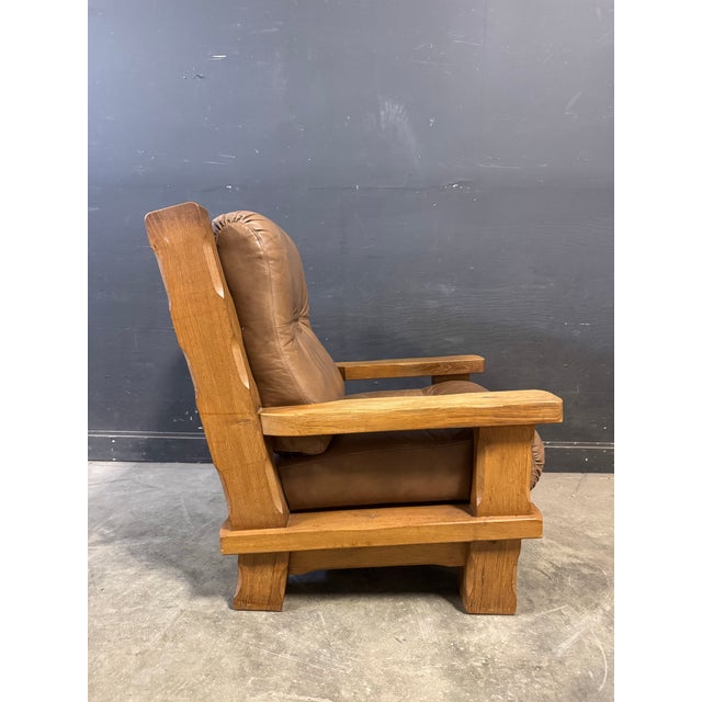 1970’s Belgian Brutalist Oak Lounge Chair For Sale - Image 4 of 11