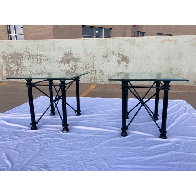 1980s Modern Wrought Iron Rectangular Base Beveled Glass Top Side Tables - a Pair For Sale - Image 13 of 13