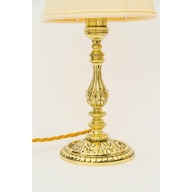 Historistic Brass Table Lamp with Fabric Shade, Vienna, Austria, 1890s For Sale - Image 4 of 13