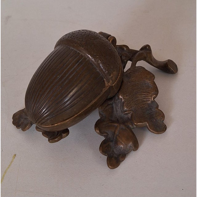Antique Art Nouveau Lidded Box in the Shape of an Acorn on a Bronze Leaf, 1900s For Sale - Image 3 of 7