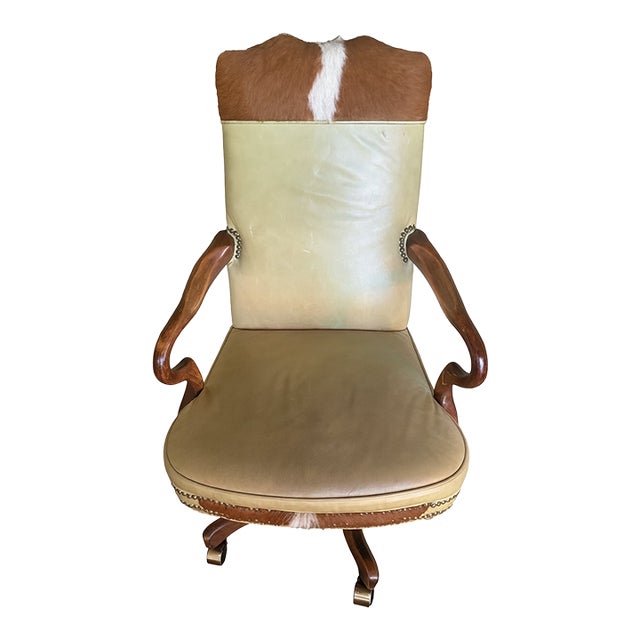 Adjustable Late 20th Century Old Hickory Tannery” Cowhide & Leather Executive Desk Chair For Sale