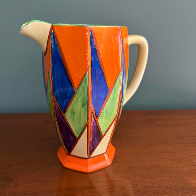 Clarice Cliff 1929 Clarice Cliff Original Bizarre Athens Jug – Blue, Orange & Green Geometric For Sale - Image 4 of 7