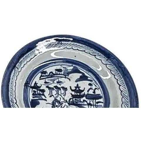 Pair of 19th Century Chinese Export "Canton" Blue & White Shallow Bowls, 8.75" For Sale In Portland, OR - Image 6 of 14