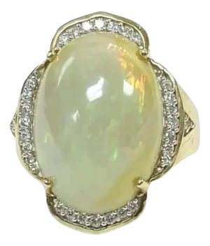 Opal and Diamond Ring 14k Yellow Gold