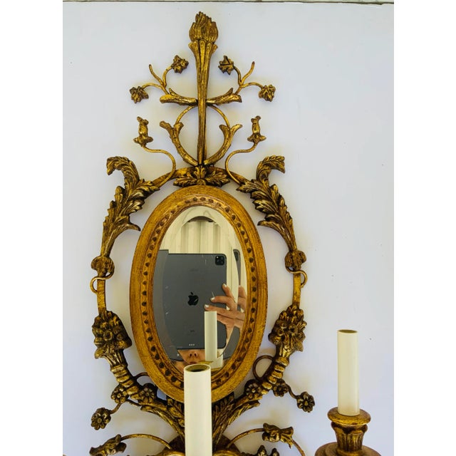 Myran Allan Luxury Lighting Italian Gold Carved Wood and Mirror Wall Sconces Pair For Sale In Atlanta - Image 6 of 9