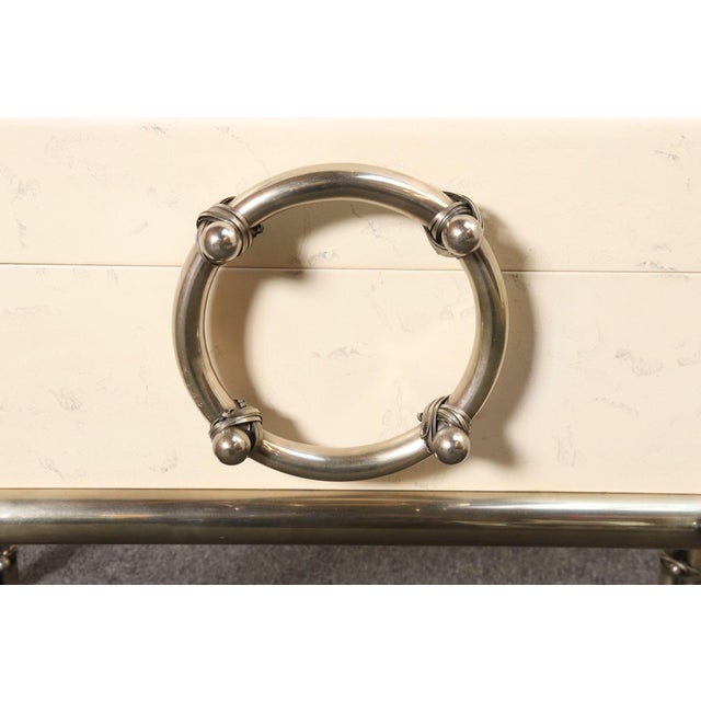 Vintage Karl Springer-Style Parchment Wrapped Trunk / Box on Nickel Plated Base For Sale - Image 11 of 18