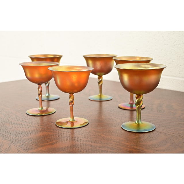 Art Deco Steuben Aurene Iridescent Art Glass Goblets, Set of Six For Sale - Image 3 of 9