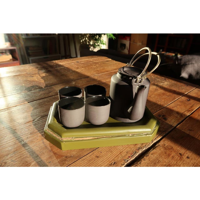 Vintage 1970s Vietnamese Ceramic Tea Set With Lacquered Tray, Hanoi – Minimalist For Sale - Image 10 of 13