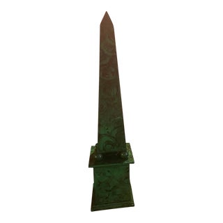 Contemporary Malachite Green Faux Finished Tall Wooden Obelisk For Sale