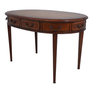 Oval Mahogany Leather Top Small Writing Desk For Sale