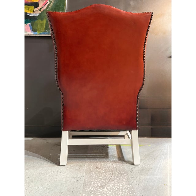 Mid-Century Scandinavian-Made Chippendale-Style Leather Windback Chair For Sale - Image 4 of 11