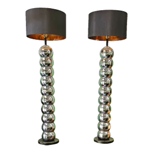 Mid-Century Modern Chrome Ball Floor Lamps by George Kovacs, Unsigned - Pair