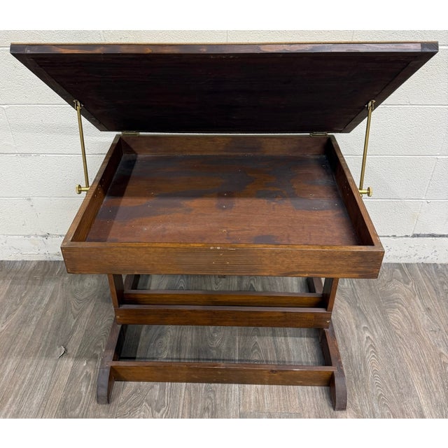 Traditional Vintage Adjustable Architect Drafting Table With Storage Compartment For Sale - Image 3 of 16