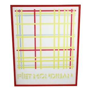 Vintage Piet Mondrian Framed Exhibition Poster Print Geometric Wall Art Hanging Centre Georges Pompidou Mid Century