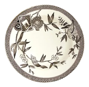 Antique 1881 Wedgwood & Co. Louise English Transferware Salad Plate / Coupe – Sparrow, Ship & Cherry Blossoms