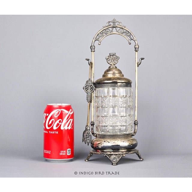 Victorian 1880's Victorian Silverplate Pickle Castor Jar and Tongs by Simpson Hall Miller and Co For Sale - Image 3 of 10