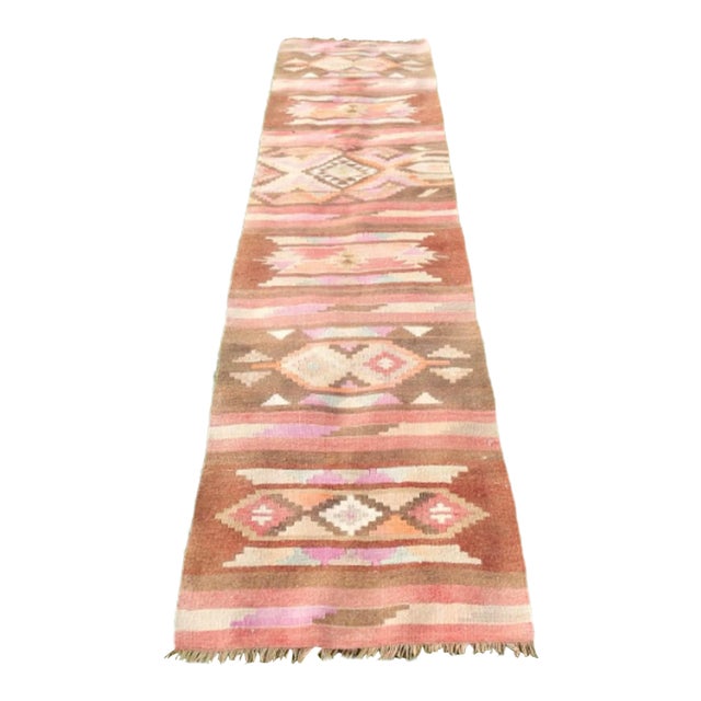 Vintage Geometrical Turkish Kurdish Urfa Kilim Runner 2′7″ × 9′9″ For Sale