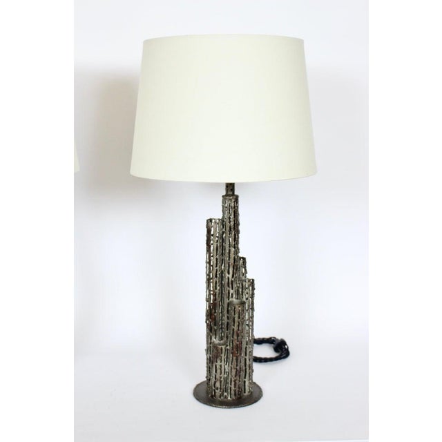 Marcello Fantoni Brutalist Torch Cut Iron "Skyscraper" Table Lamps - A Pair For Sale - Image 6 of 13