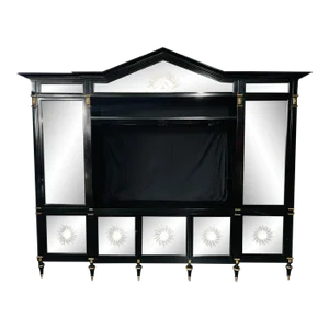 Hollywood Regency Style Ebony Cabinet, Bookcase, Entertainment Unit, Breakfront