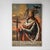 Depiction of Saint Oswald of England wearing armor and a red ermine mantle, crowned as king. In the background a raven...