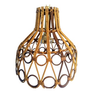 Vintage Boho Chic Coastal Bamboo Rattan Circle Design Hanging Pendant Chandelier Light Fixture For Sale