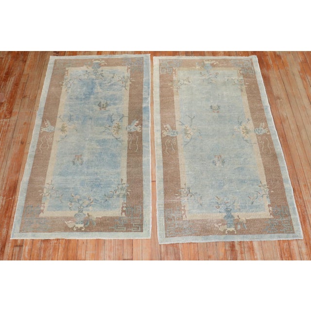 Pair of Soft Blue Chinese Art Deco Rugs, 3' X 5'10'' For Sale - Image 12 of 13