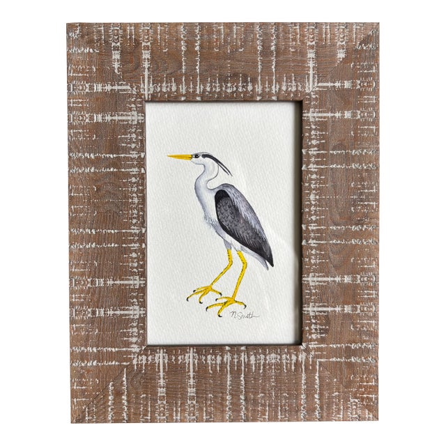 Quiet Heron Original Watercolor Painting Signed and Framed For Sale