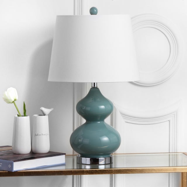 Modern 24 Inch H Double Gourd Glass Table Lamp in Marine Blue - a Pair For Sale - Image 3 of 7