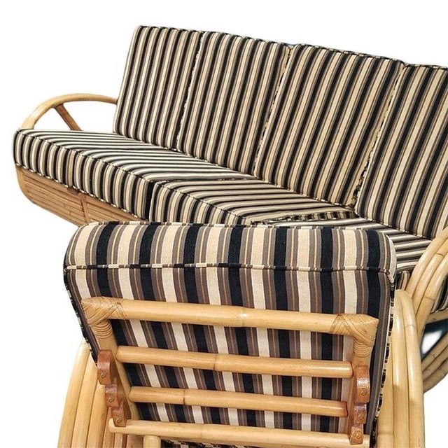 Restored MCM 3/4 Pretzel Rattan Sectional Sofa & Recliner Chair Living Room Set For Sale In Los Angeles - Image 6 of 9