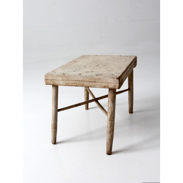 Antique Primitive Painted Wood Farmhouse Stool For Sale - Image 4 of 17