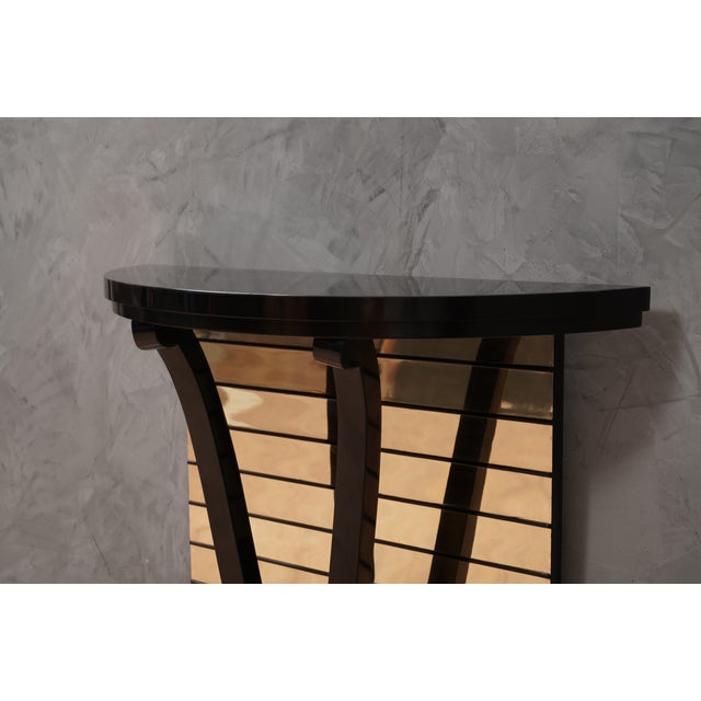 Mid-Century Modern Mid-Century Style Demi-Lune Black and Mirror Console Table, 1990s For Sale - Image 3 of 9