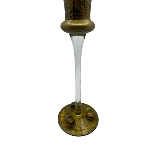 A set of 3 vintage hand blown and hand painted glass candlesticks by Rebecca Rish, ca. 1994. The 3 candlesticks are in...