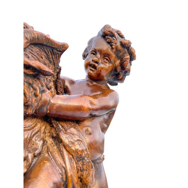 Mid-Century French Terra Cotta Putto and Goat Sculpture With Bronze-Tone Finish For Sale - Image 9 of 15