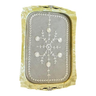 Vintage Art Deco Yellow Luster Celluloid Glass Vanity Dresser Tray Lace Inset For Sale