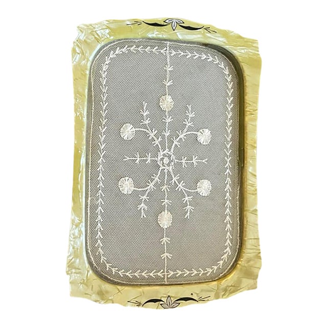 Vintage Art Deco Yellow Luster Celluloid Glass Vanity Dresser Tray Lace Inset For Sale