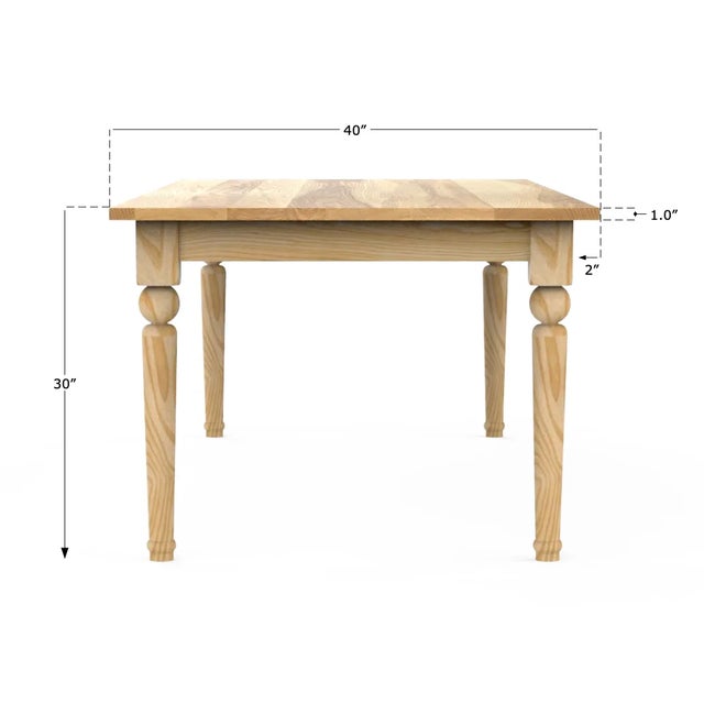 Farmhouse Vermont Farm Table for Chairish Turned Leg Dining Table in Ash, 40x90 For Sale - Image 3 of 6