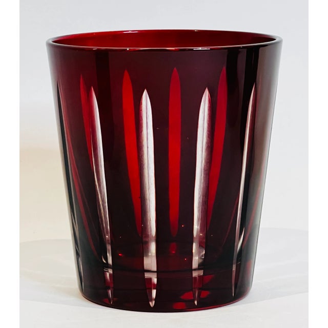 Late 20th Century Festive Sur La Table Cranberry Handcut Glass Glassware Tumblers - Set of 4 For Sale - Image 5 of 7