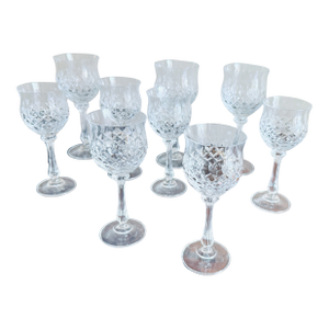 Vintage 1980s Mikasa Chateau Crystal Pattern Goblets - Set of 9