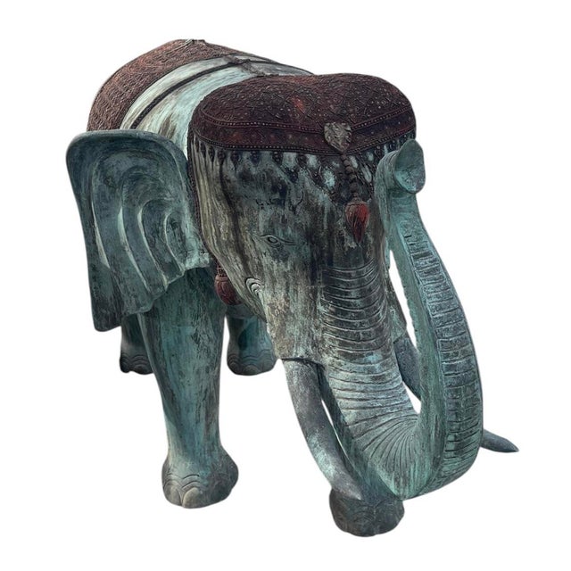 A Pair of Vintage Verdigris Bronze Patinated Elephant Garden Statuary For Sale In West Palm - Image 6 of 12