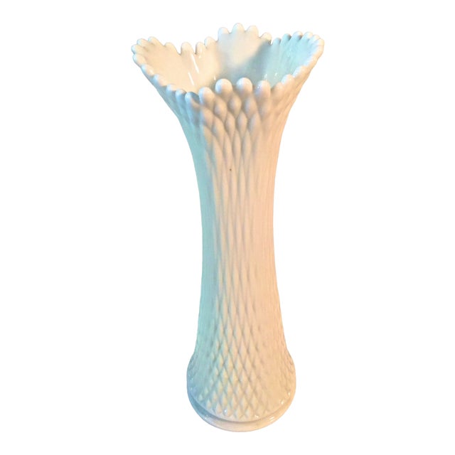 Large Vintage Milk Glass Vase 13 1/2 “ Tall For Sale