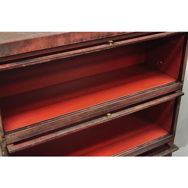 Vintage Industrial Steel Metal Faux Woodgrain Painted Stack Barrister Bookcase For Sale - Image 12 of 18