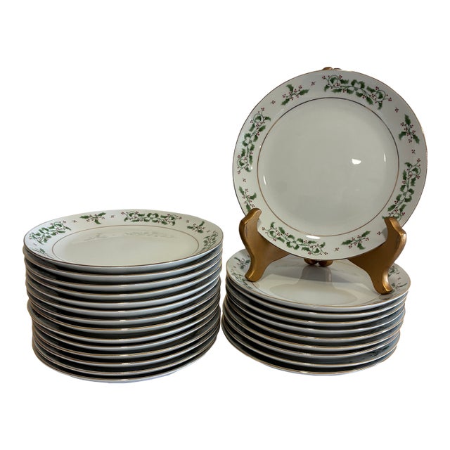 Vintage Holly & Berry Holiday Dessert Plates - Set of 24 For Sale