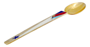 Gold-Plated Silver Dessert Spoon with Enamel Christmas Motifs