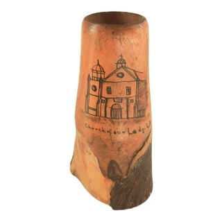 Antique Handmade Wood Match Holder Church Our Lady Los Angeles For Sale