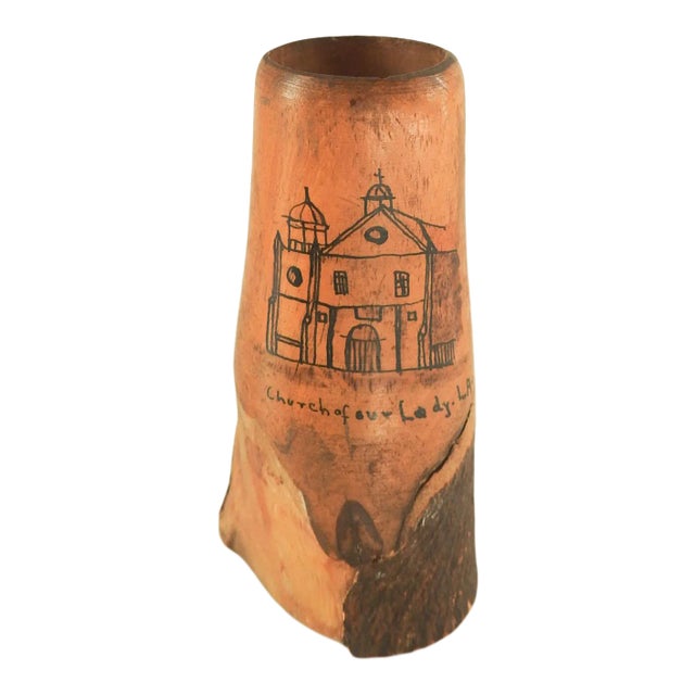 Antique Handmade Wood Match Holder Church Our Lady Los Angeles For Sale