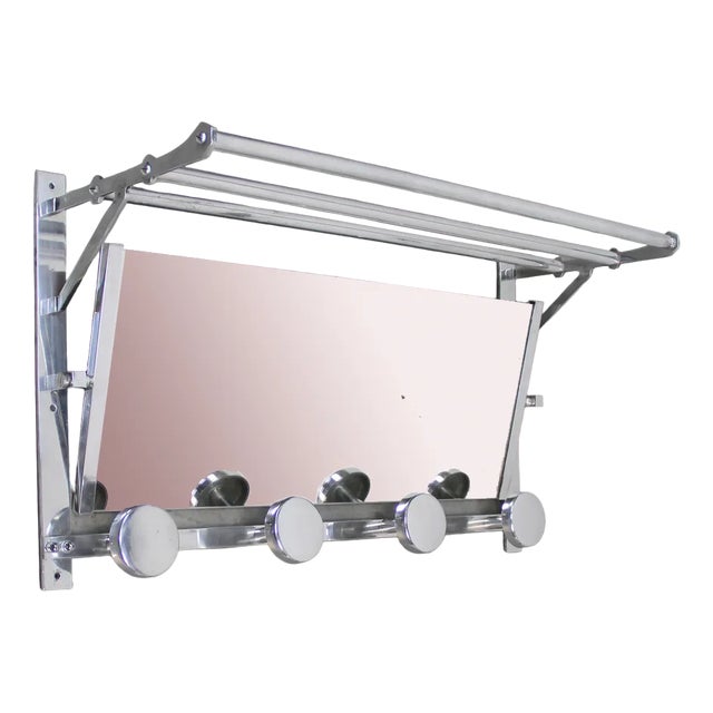 Art Deco Metal Coat Rack with Folding Mirror, 1930s For Sale