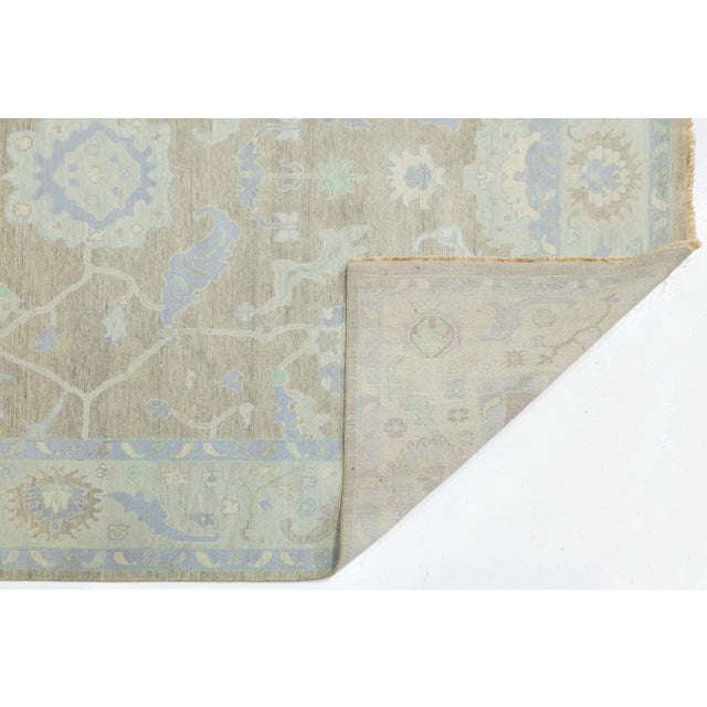 Modern 10x14 Modern Oushak Style Hand-Knotted Wool Rug in Neutral Beige & Slate Blue For Sale - Image 3 of 12
