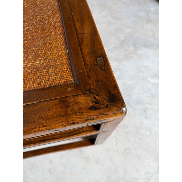 Antique Chinese Carved Wood Rectangular Coffee Table With Inset Rattan Top For Sale In Miami - Image 6 of 16
