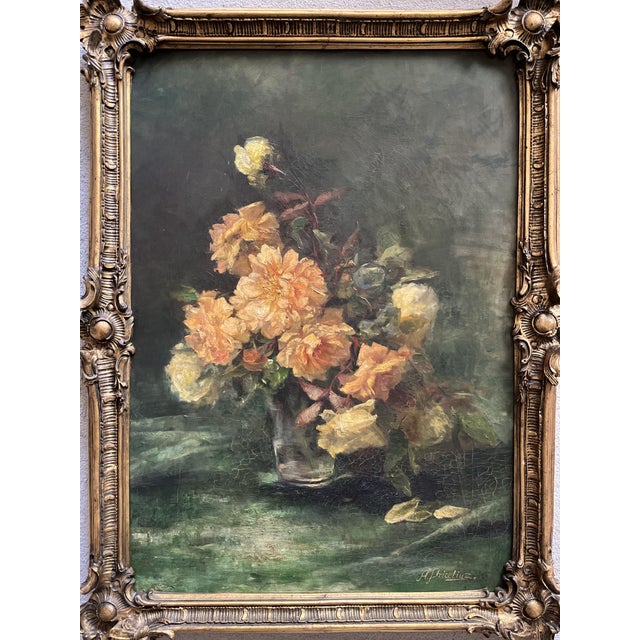 A. Pricelius, Floral Still Life of Roses in Glass Vase, 1930s, Oil Painting For Sale - Image 4 of 10
